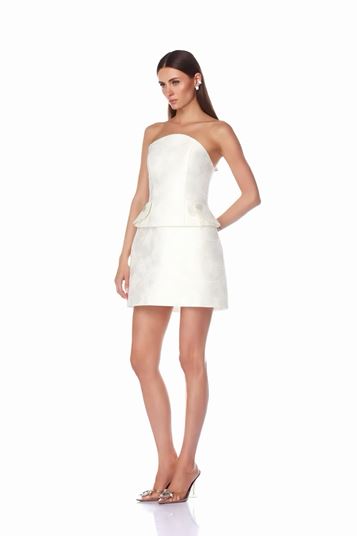 Robe de soirée blanche courte à pompons de cristal